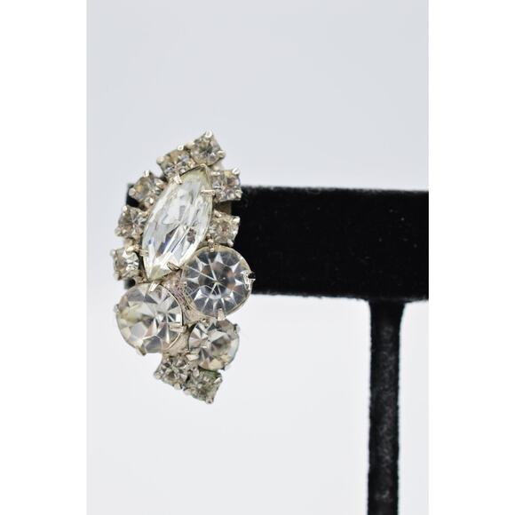 Vintage Clip On Earrings Sparkling Rhinestone Crystal Shiny Statement 1980s BinQ - Picture 6 of 11